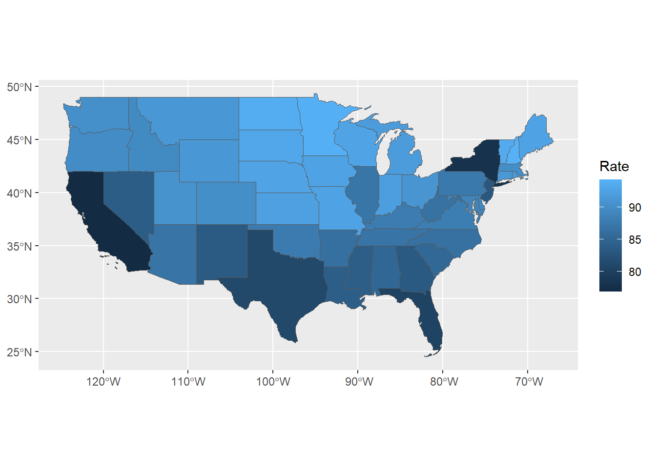 Choropleth map of state literacy rates