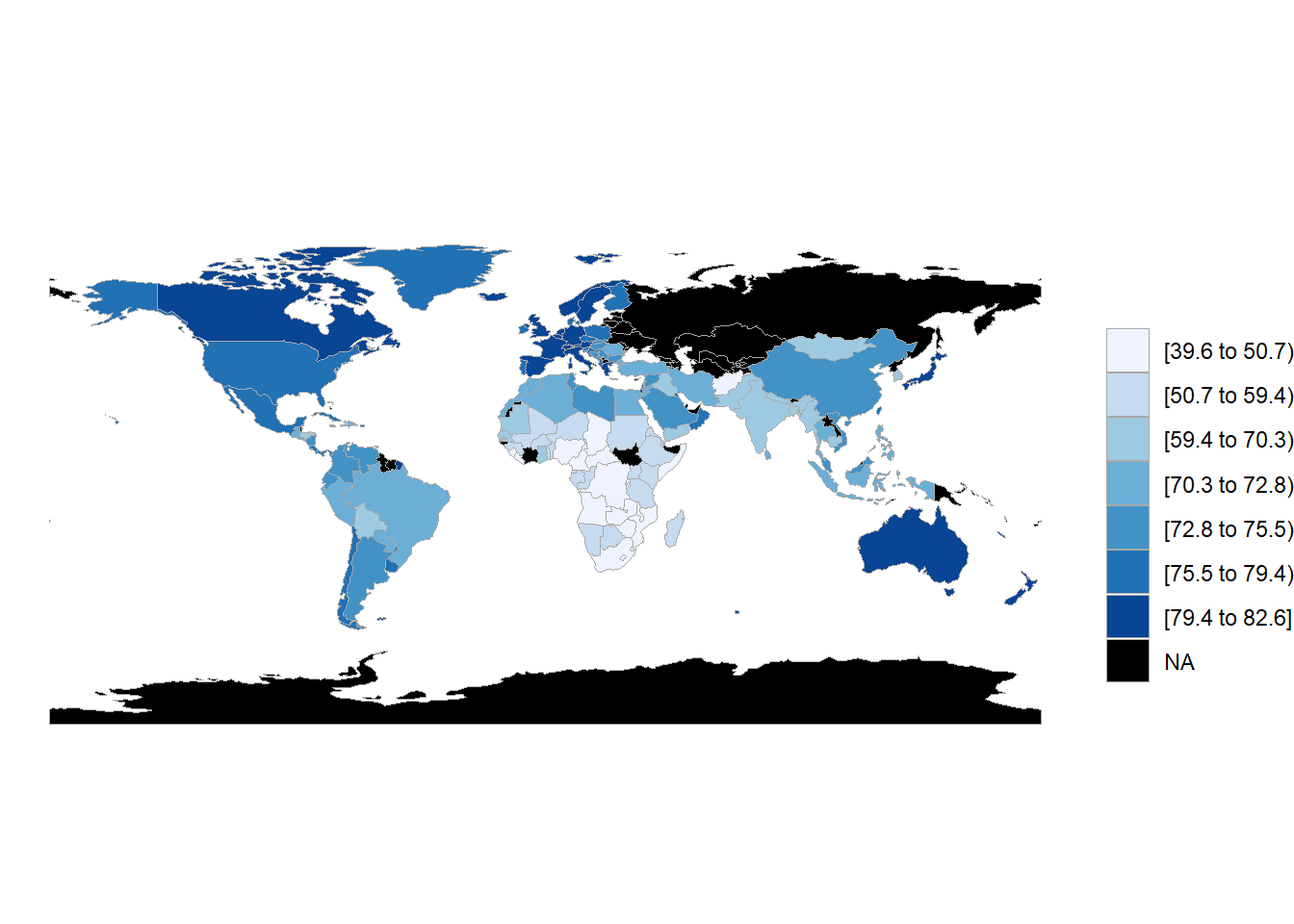 Choropleth map of life expectancy