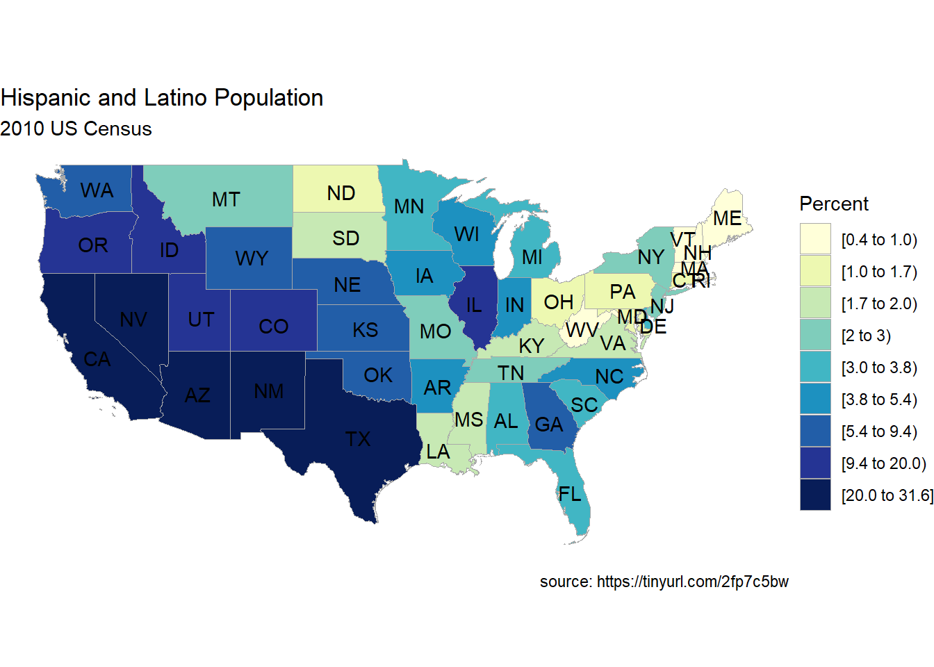 Choropleth map of US States