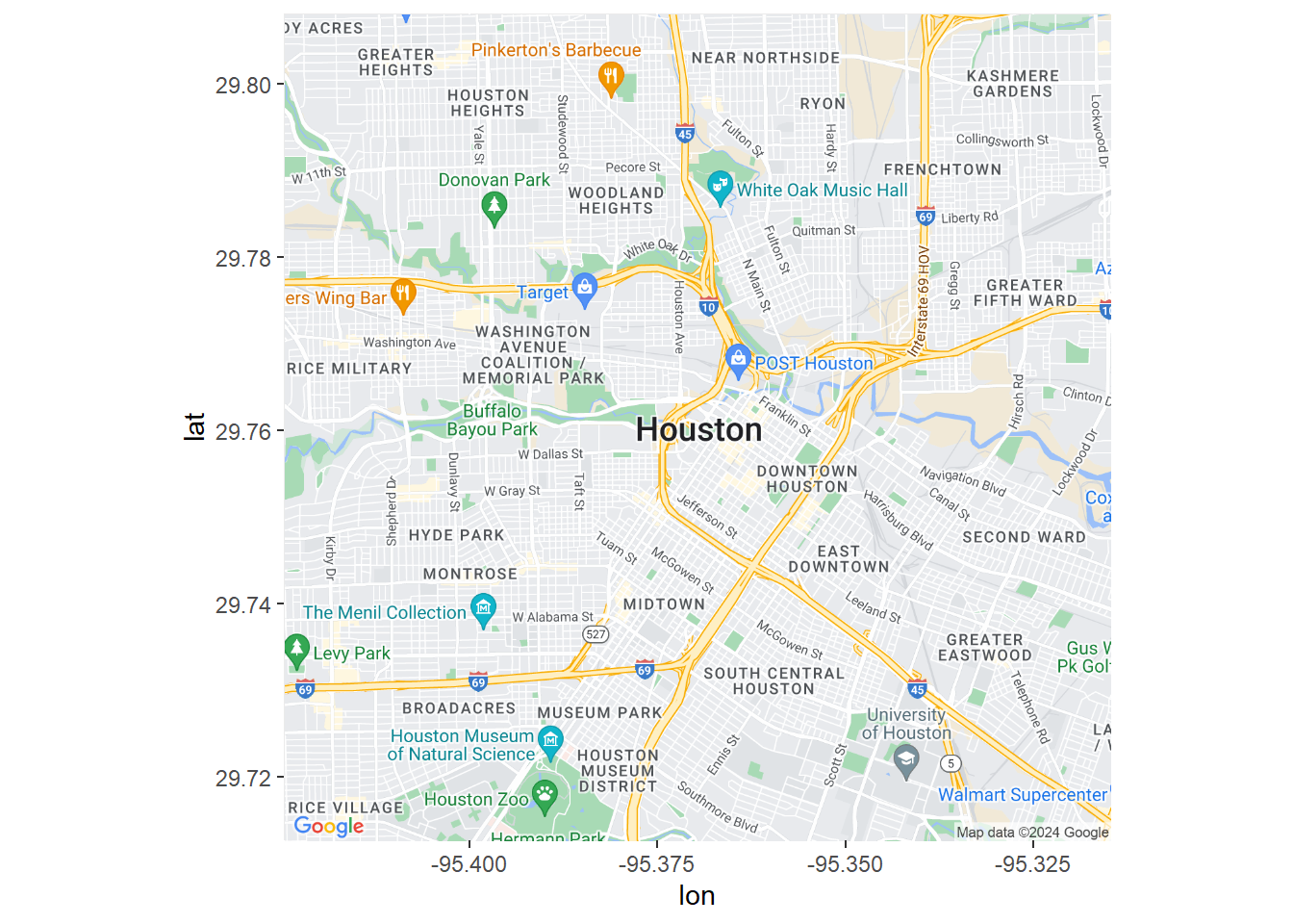 Houston map using Google Maps