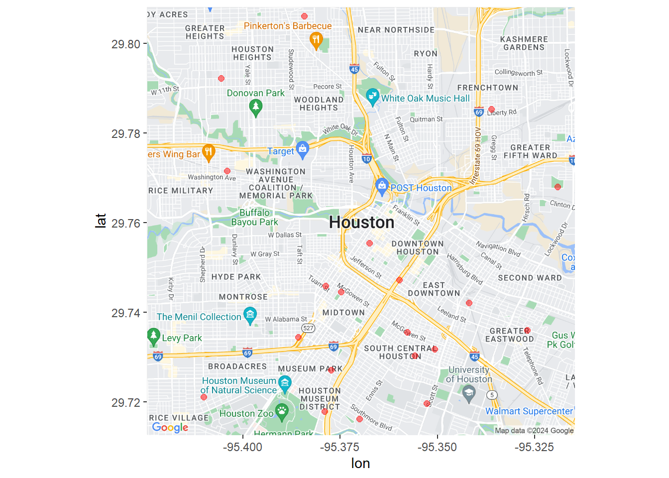 Houston crime locations using Google Maps